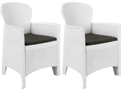 Zahradní židle 2 ks + podušky plastové ratanový vzhled [45598] (Barva Bílá)