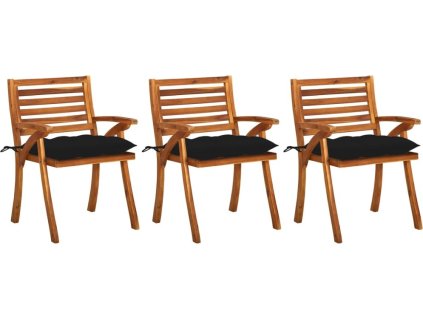 Zahradní jídelní židle s poduškami 3 ks masivní akáciové dřevo [3060847] (Barva Černá)