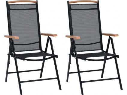 Skládací zahradní židle 2 ks hliník a textilen černé [41732]