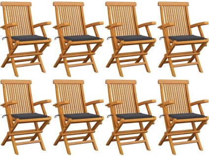 Zahradní židle s mi poduškami 8 ks masivní teak [3072889] (Barva Antracitová)