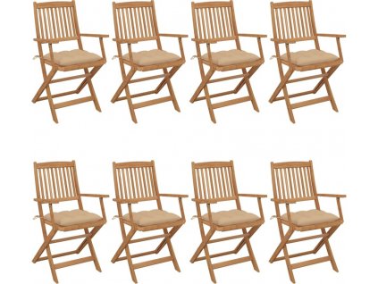 Skládací zahradní židle s poduškami 8 ks masivní akácie [3074985]