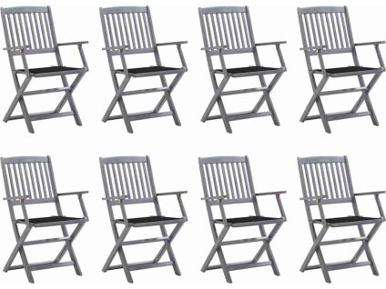 Skládací zahradní židle s poduškami 8 ks masivní akácie [3078269] (Barva Černá)