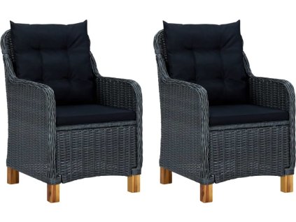 Zahradní židle s poduškami 2 ks polyratan světle šedé [313316] (Barva Tmavě šedá)