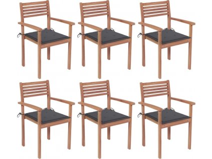 Stohovatelné zahradní židle s poduškami 6 ks masivní teak [3072572]
