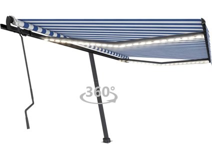 Ručně zatahovací markýza s LED světlem 450 x 300 cm [3069761] (Barva Modro-bílá)