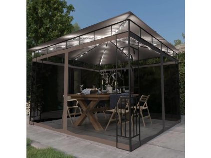 Altán s moskytiérou a světelnými LED řetězy 3x3x2,73 m [3070318] (Barva Taupe)