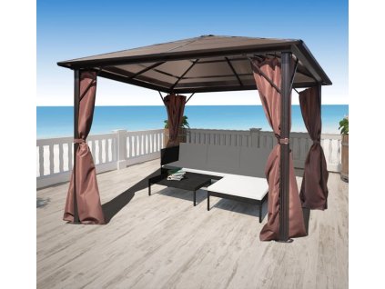 Altán se závěsy hliníkový 300 x 300 cm [41625] (Barva Hnědá)