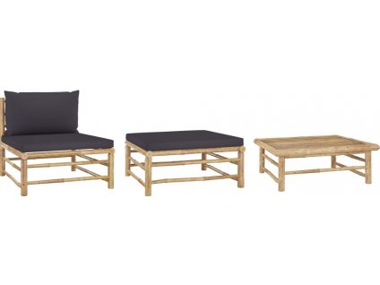 3dílná zahradní sedací souprava krémově podušky bambus [313150]