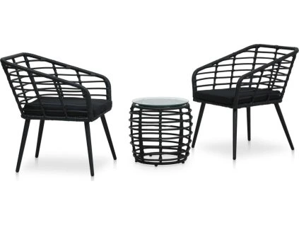 3dílný bistro set polyratan [48579] (Barva Černá)