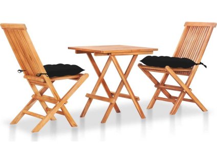 3dílný bistro set s mi poduškami masivní teakové dřevo [3063247] (Barva Černá)