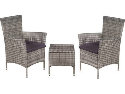 3dílný bistro set polyratan [44095] (Barva Šedá)