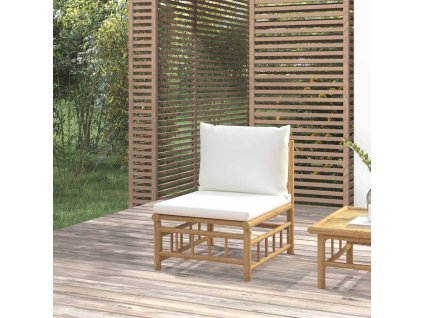Zahradní středová pohovka s tmavě šedými poduškami bambus [362301] (Barva Krémová)