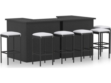 8dílný zahradní barový set s poduškami polyratan [3064926] (Barva Černá)
