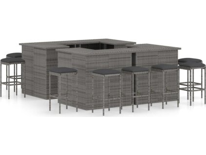 16dílný zahradní barový set s poduškami polyratan [3064930] (Barva Šedá)