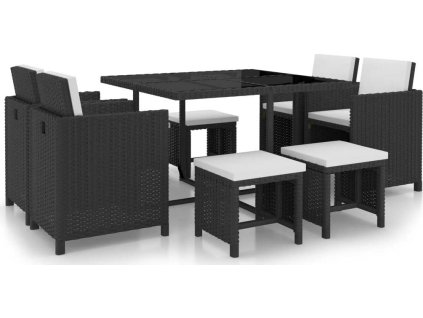 9dílný zahradní jídelní set s poduškami polyratan [42522] (Barva Černobílý)