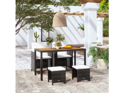 5dílný zahradní jídelní set s poduškami polyratan [42529] (Barva Bílo-hnědá)