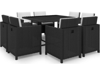 9dílný zahradní jídelní set s poduškami polyratan [42543] (Barva Černá)