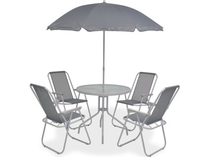 6dílný zahradní jídelní set ocel a textilen [43785] (Barva Šedá)