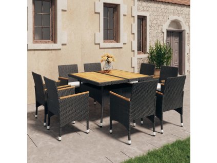 9dílný zahradní jídelní set polyratan a akáciové dřevo [3058346] (Barva Černá a hnědá)