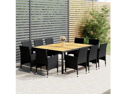 11dílný zahradní jídelní set polyratan [3058566] (Barva Černá a hnědá)
