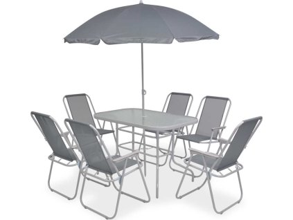 8dílný zahradní jídelní set ocel a textilen [43786] (Barva Šedá)