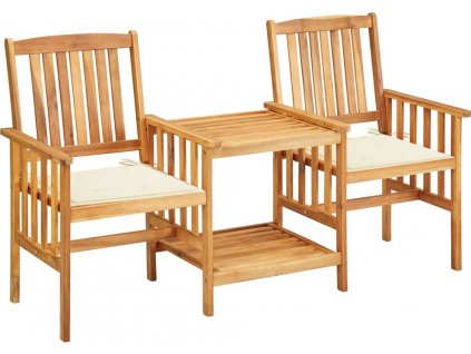 Zahradní židle s čajovým stolkem a poduškami 2ks akáciové dřevo [3061277]