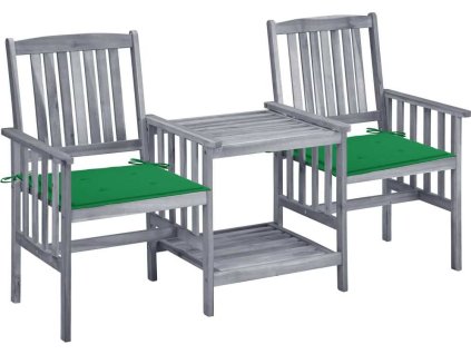 Zahradní židle s čajovým stolkem a poduškami masivní akácie [3061307] (Barva Zelená)