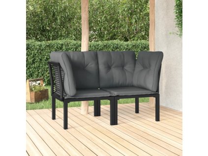 Zahradní rohové židle s poduškami 2 ks černé a šedé polyratan [362801]