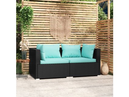 2místná pohovka s poduškami polyratan [317531] (Barva Černá a modrá water blue)