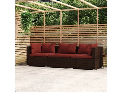 3místná pohovka s poduškami polyratan [317544] (Barva Hnědá a skořicová červená)