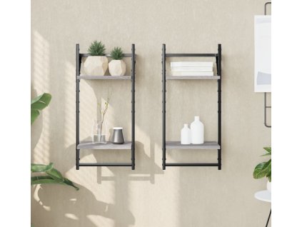 2patrové nástěnné police s tyčemi 2 ks 30x25x65 cm [836256] (Barva Šedá sonoma)