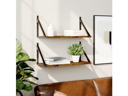 Nástěnné police 2 ks 60 x 25 x 25,5 cm kompozitní dřevo [836335] (Barva Kouřový dub)