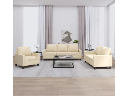 3dílná sedací souprava s poduškami textil [3201430] (Barva Krémová)