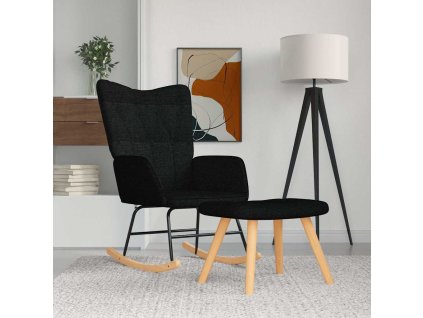 Houpací křeslo se stoličkou textil [327628] (Barva Černá)
