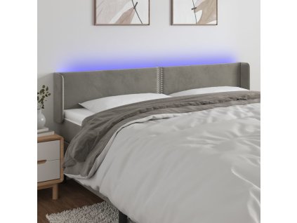 Čelo postele s LED 183 x 16 x 78/88 cm samet [3123156] (Barva Světle šedá)