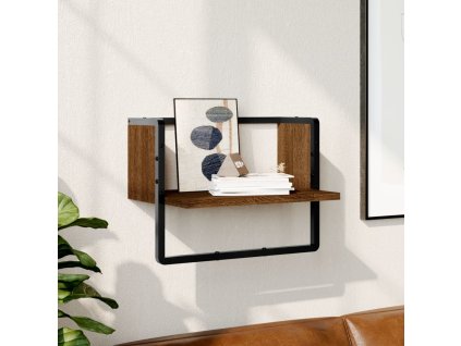 Nástěnná police s tyčí 40 x 25 x 30 cm [836287] (Barva Hnědý dub)