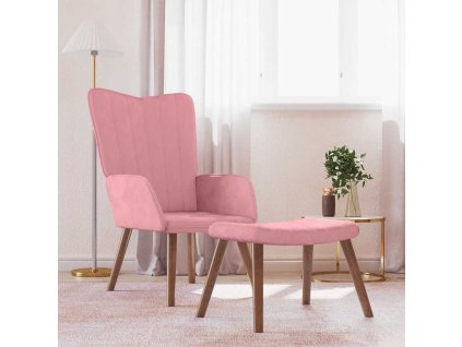 Relaxační křeslo se stoličkou samet [327675] (Barva Krémová bílá)