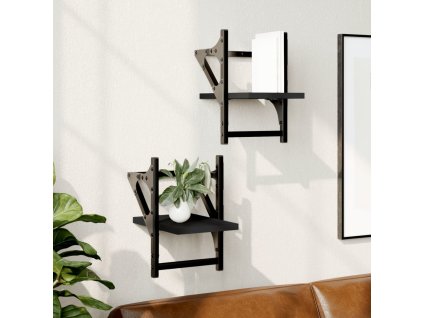 Nástěnné police s tyčemi 2 ks 20 x 25 x 30 cm [836228] (Barva Černá)