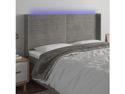 Čelo postele s LED 163 x 16 x 118/128 cm samet [3124242] (Barva Světle šedá)