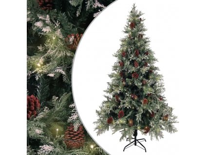 Vánoční stromek s LED a šiškami zelený a bílý 195 cm PVC a PE [3094565]