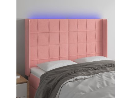 Čelo postele s LED 147 x 16 x 118/128 cm samet [3124101] (Barva Růžová)