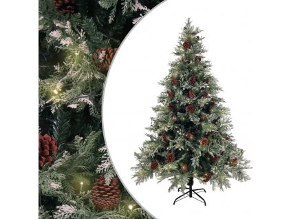 Vánoční stromek s LED a šiškami zelený a bílý 150 cm PVC a PE [3094564]