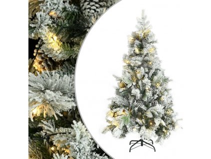 Vánoční stromek s LED zasněžený s šiškami 195 cm PVC a PE [3094561]