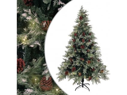 Vánoční stromek s LED a šiškami zelený a bílý 120 cm PVC a PE [3094563]