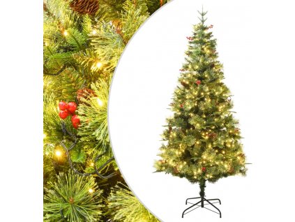 Vánoční stromek s LED a borovými šiškami zelený 120 cm PVC a PE [3094555]