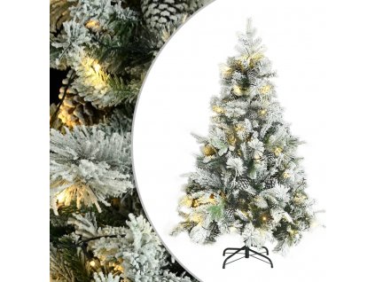 Vánoční stromek s LED zasněžený s šiškami 150 cm PVC a PE [3094560]