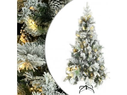 Vánoční stromek s LED zasněžený s šiškami 225 cm PVC a PE [3094562]
