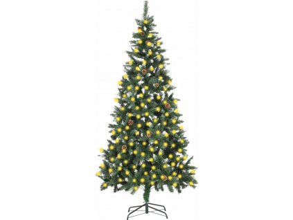 Umělý vánoční stromek s LED osvětlením a šiškami 210 cm [3077748]