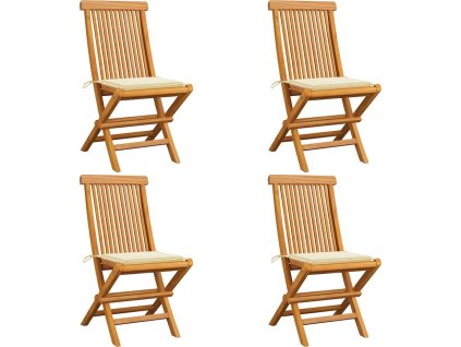 Zahradní židle s mi poduškami 4 ks masivní teak [3062570] (Barva Krémová)