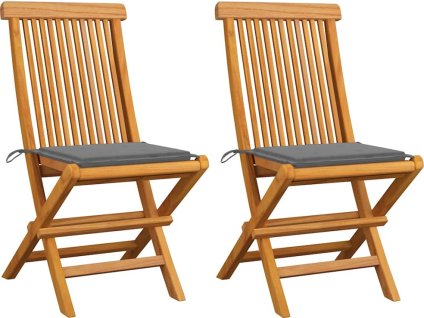 Zahradní židle s mi poduškami 2 ks masivní teak [3062461] (Barva Šedá)